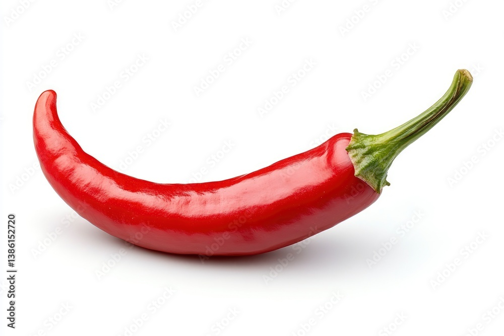 Single Red Chili Pepper Isolated on White for Cooking or Food Single Red Chili Pepper Isolated on White for Cooking or Food