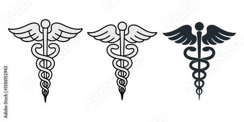 set caduceus medical symbol stock vector illustration, Print, Medicine, Pharmacy, Sign, Prescription Medicine, Healthcare And Medicine - Vector,  medical symbol, Medical sign symbol, Medical Snake.
