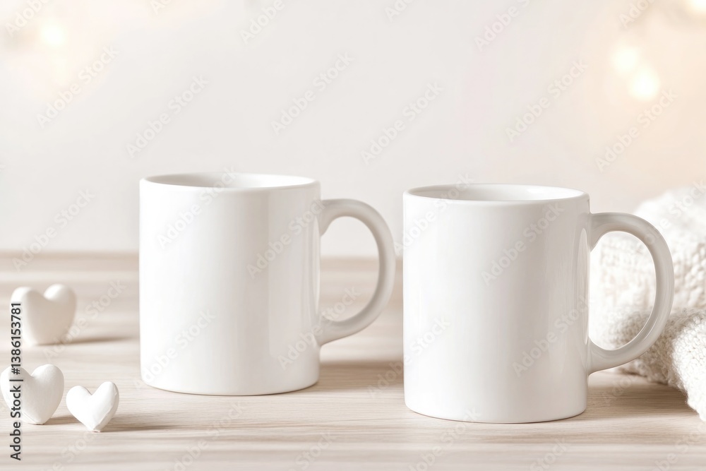 two simple white mugs on wooden table perfectly embodying dia dos namorados with minimalistic elegance two simple white mugs on wooden table perfectly embodying dia dos namorados with minimalistic elegance
