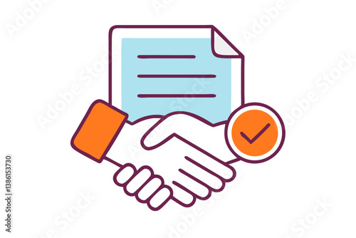 Successful Partnership Agreement Handshake With Document And Check Mark Illustration