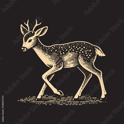 Doe Vector Illustration – Vintage Retro Logo Design on Black Background