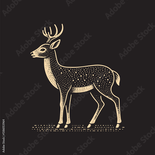 Doe Vector Illustration – Vintage Retro Logo Design on Black Background