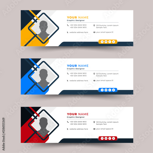 Modern and minimal layout Creative Business email signature with an author photo place template or email footer and personal social media cover Premium Vector