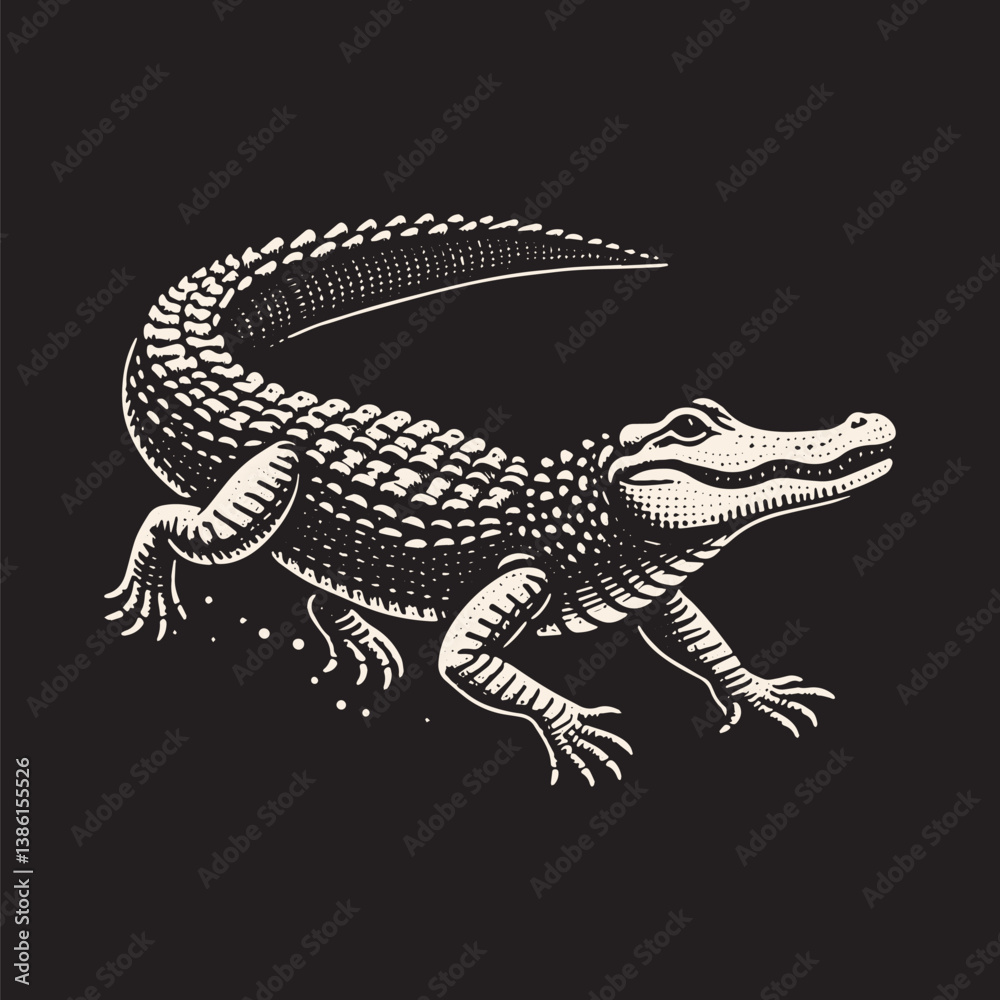 Fototapeta premium American Alligator Vector Illustration – Vintage Retro Logo Design on Black Background
