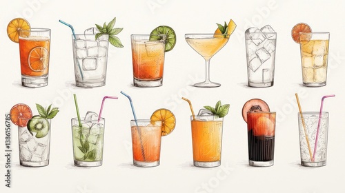 Colorful summer drinks collection