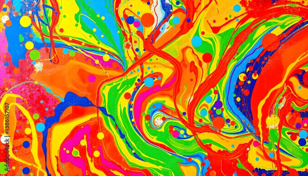 Fototapeta premium Vibrant Abstract Swirls of Color: Rainbow Fluid Acrylic Painting