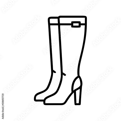 Knee high heeled boots fashion footwear illustration for women style and clothing accessory line art icon