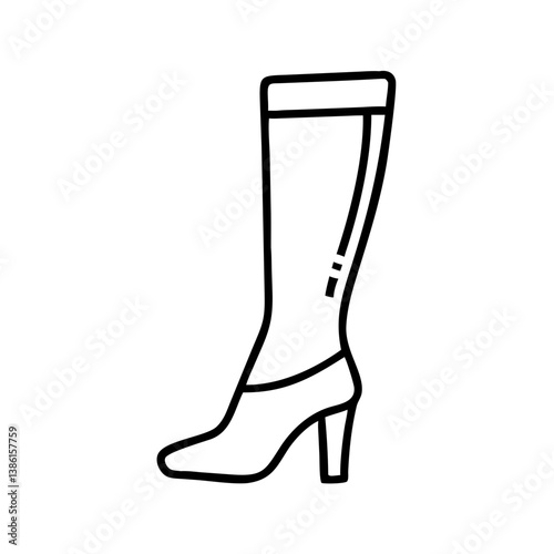 Stylish high heel knee high boot fashion footwear illustration for women outline drawing vector design