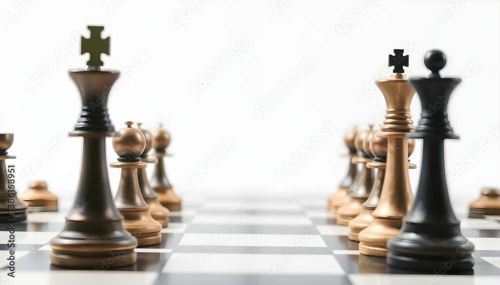 Close-up of Gold and Black Chess Pieces on Board Close-up of Gold and Black Chess Pieces on Board