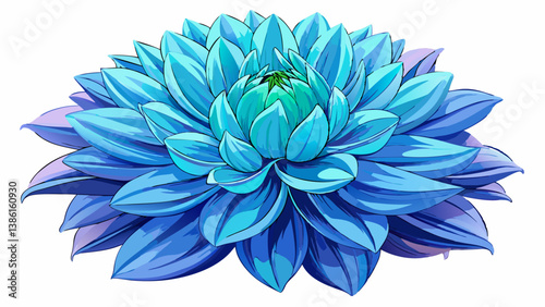 light blue flower on a white background isolated with clipping path. Closeup. big shaggy flower. for design. Dahlia.