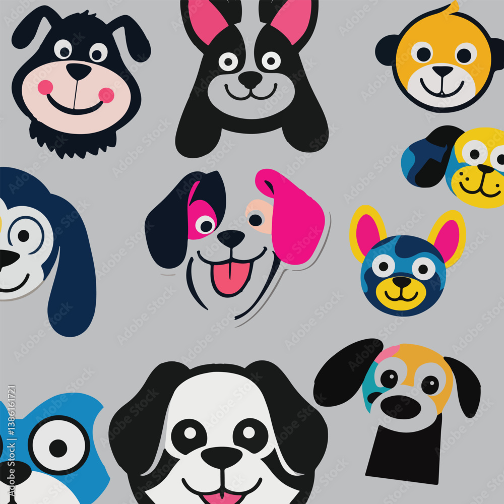 Obraz premium Multiple Animals Stickers, Multiple Cat sticker , multiple dog sticker , multiple monkey stickers.. 