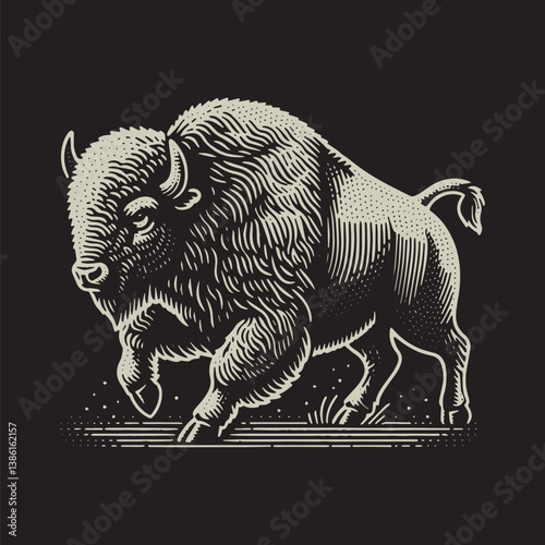Wallpaper Mural American Bison Vector Illustration – Vintage Retro Logo Design on Black Background Torontodigital.ca