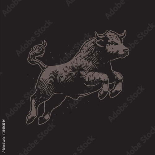 Angus Cattle Vector Illustration – Vintage Retro Logo Design on Black Background