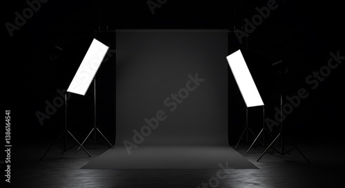 Dark Studio Setup: 3D Render of a Photography Lighting Scene AI Generated