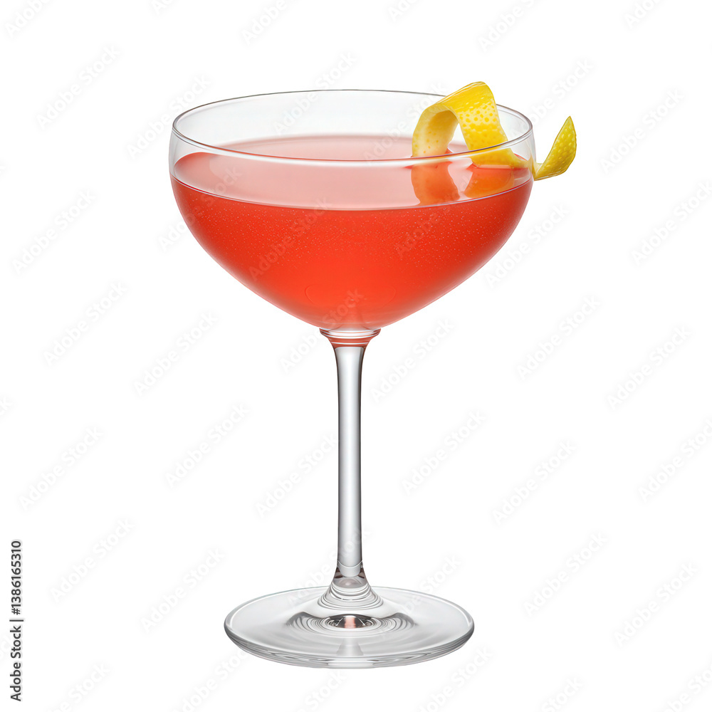 Chilled pink cocktail with a lemon twist. Chilled pink cocktail with a lemon twist.