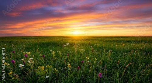 Sunset Serenade in Emerald Fields AI Generated