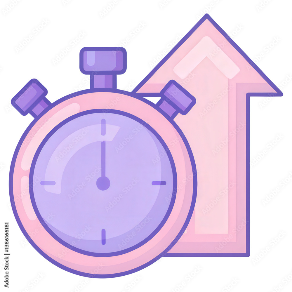 A stopwatch next to an upward graph representing progress and time management for business concepts. A stopwatch next to an upward graph representing progress and time management for business concepts.