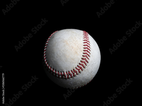 One baseball seen from the side isolated on black background