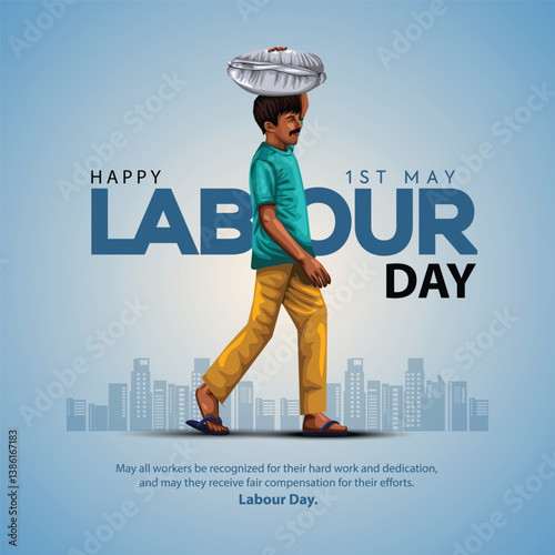 happy Labour day. man carrying load on his head. abstract vector illustration design