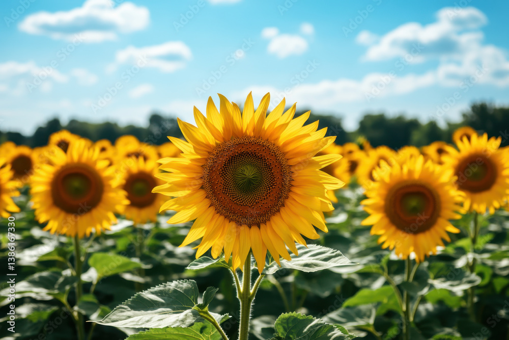 Sunflowers in a vast golden field under a clear blue sky, basking in bright sunlight. Sunflowers in a vast golden field under a clear blue sky, basking in bright sunlight.