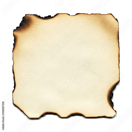 Aged, Burnt Document Texture isolated on White background. photo