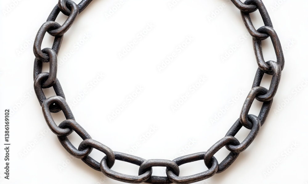 Fototapeta premium Large, heavy metal chain arranged in a perfect circle.