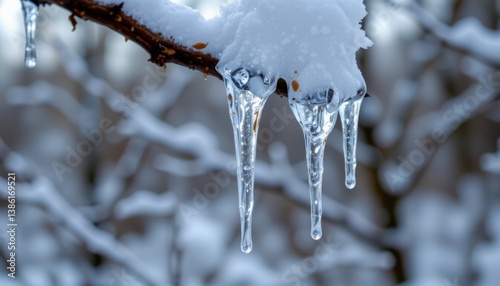Ethereal depiction of drips from a melting icicle on a cold winter day.