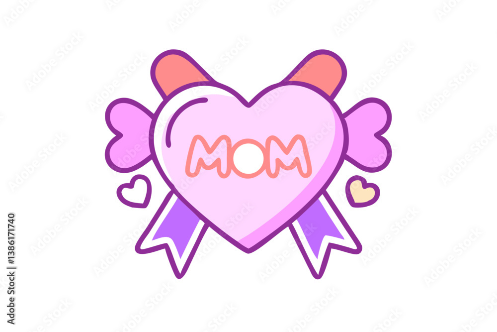 Cute Cartoon Mothers Day Heart With Ribbons On Black Background Cute Cartoon Mothers Day Heart With Ribbons On Black Background