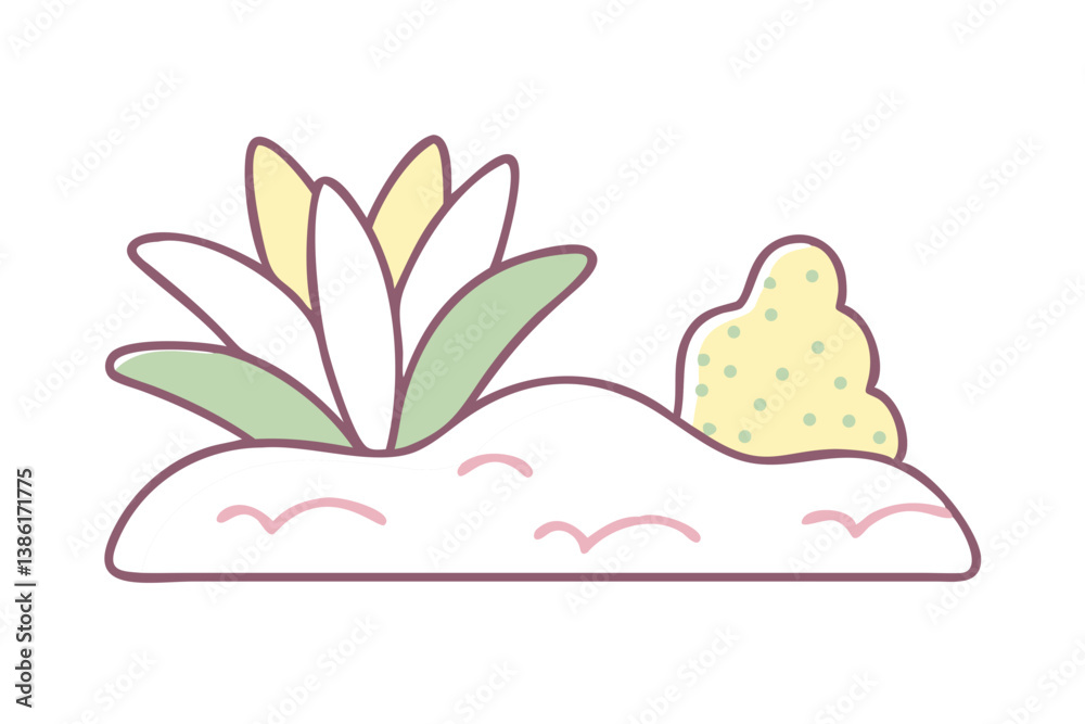 Minimalist Illustration Of A Lotus Flower And A Bush On Cloud Minimalist Illustration Of A Lotus Flower And A Bush On Cloud