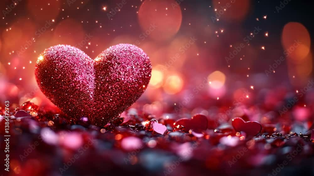 Sparkling Valentine's Day Heart: A Romantic Red Glitter Heart on a Bed of Confetti Sparkling Valentine's Day Heart: A Romantic Red Glitter Heart on a Bed of Confetti