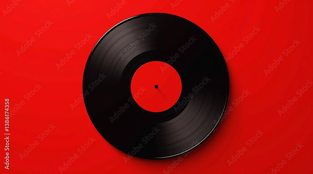 Obraz premium Black Vinyl Record on a Red Background