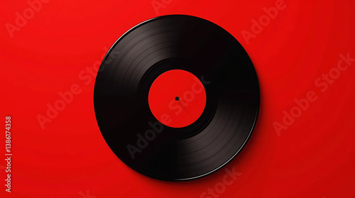 Black Vinyl Record on a Red Background