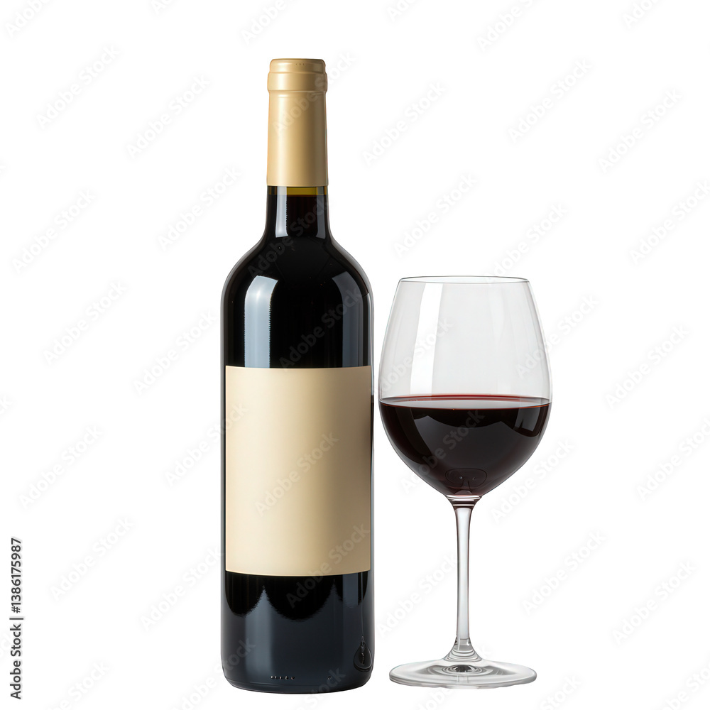 Obraz premium Red Wine Bottle with Blank Label and Full Glass.