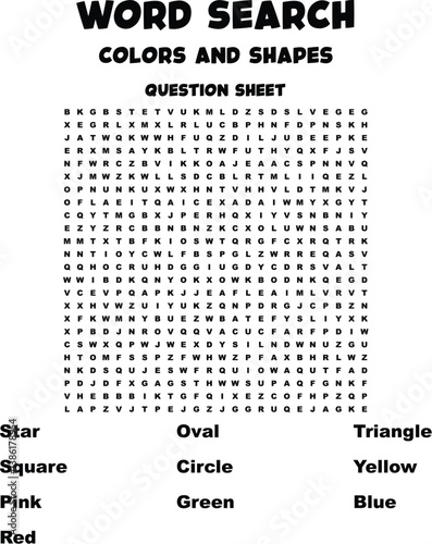 Colorful Shapes Word Search Puzzle Worksheet for Kids