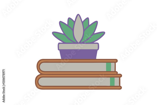 Potted Succulent On Stacked Books Illustration Learning And Knowledge Conceptual Icon