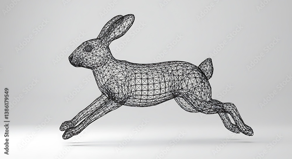 Obraz premium Wireframe Hare in Motion: A 3D Render AI Generated