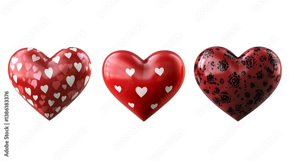 Nine uniquely designed hearts arranged beautifully with details on white image Nine uniquely designed hearts arranged beautifully with details on white image