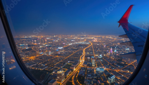 Aerial View of Illuminated Urban Sprawl at Night