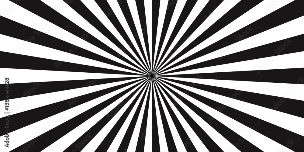 Abstract background with Classic vintage sun rays pattern. white and black swirling pattern background with Vortex Ray stripes Funky ray elements, circle motifs, reminiscent of circus themes