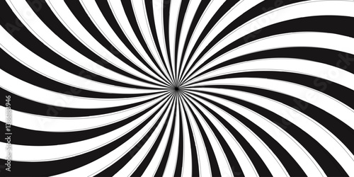 Abstract background with Classic vintage sun rays pattern. Black swirling pattern background with Vortex Ray stripes Funky ray elements, circle motifs, reminiscent of circus themes