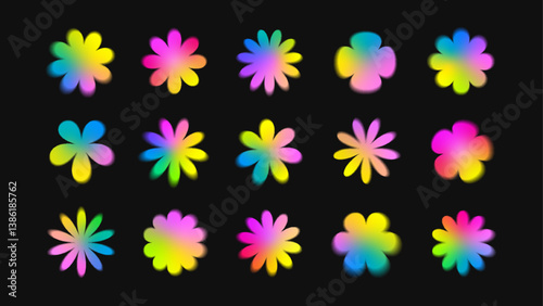 Neon Gradient Flowers on Black Background