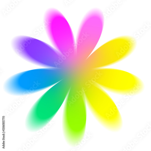 A vibrant, multicolored gradient PNG flower shape with smooth transitions on a transparent backgrouns