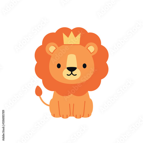 Cute cartoon lion character with a crown in a flat design style vector art
