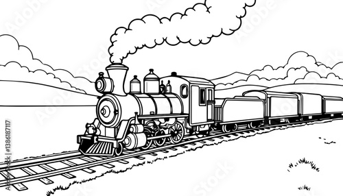 Vintage steam train traveling through a scenic landscape  