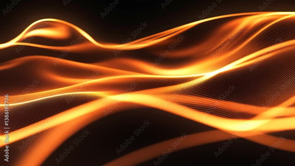 Abstract flowing waves of orange light creating a dynamic visual effect against a dark background
