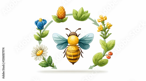 Colorful Circular Diagram Illustrating the Role of Bee in Nature