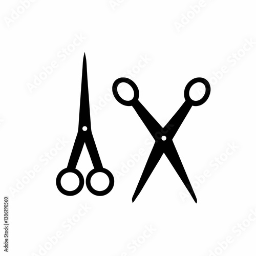 Scissors In Open And Closed Positions Black Silhouette On White Background