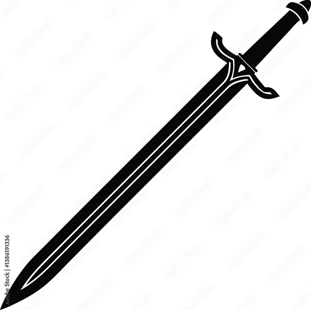 Long Sword Silhouette in Black – High-Resolution Vector Art for Print Long Sword Silhouette in Black – High-Resolution Vector Art for Print