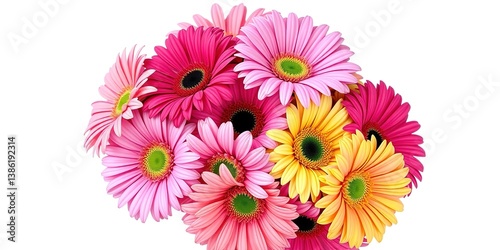 Colorful Gerber Daisy Bouquet on White Background, Elegant Floral Arrangement