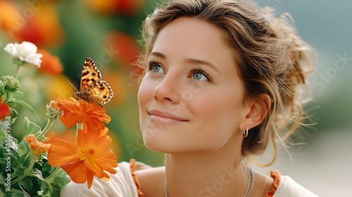 Serene Moment with Butterfly in Vibrant Garden Setting